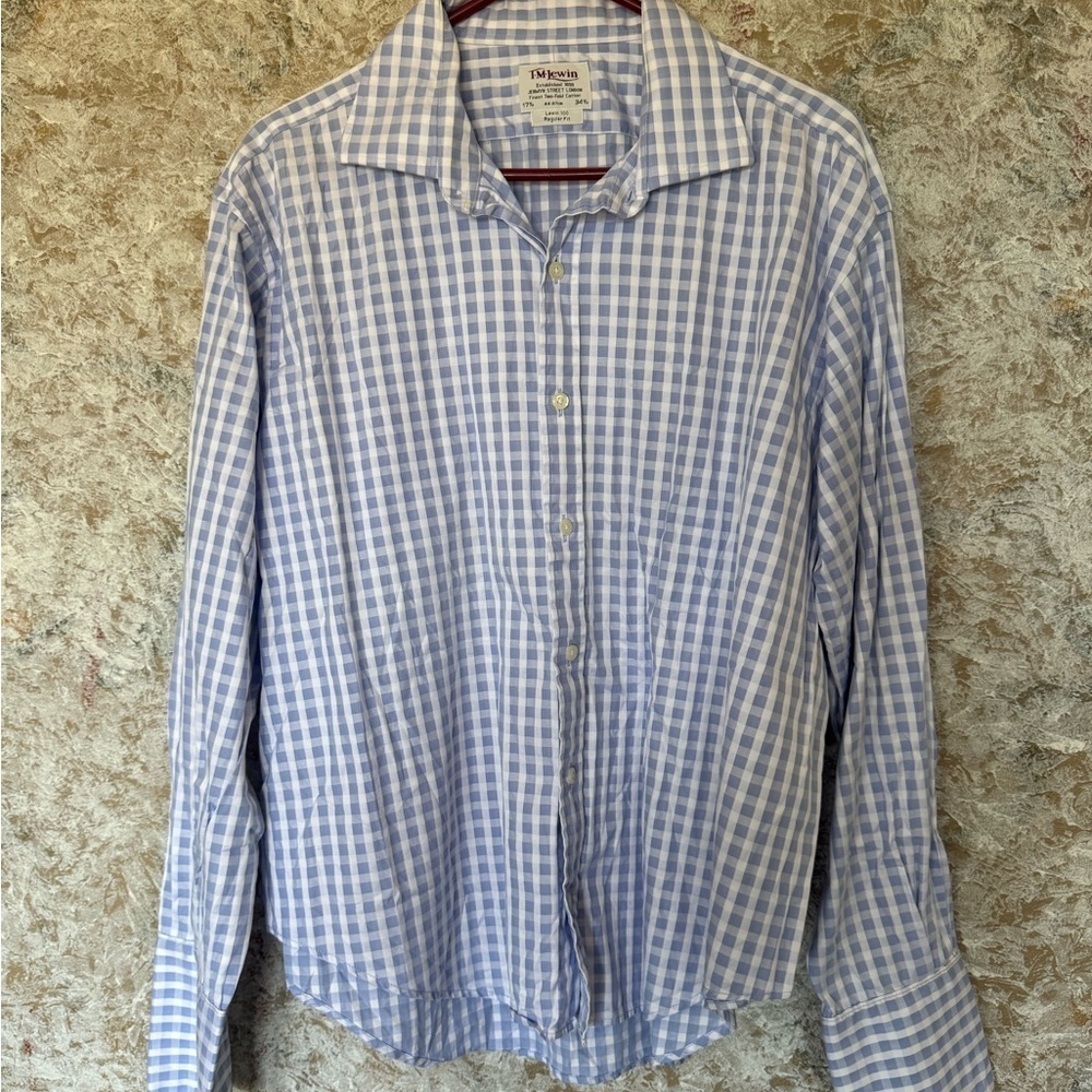 TM Lewin Light Blue Checkered Shirt Men's